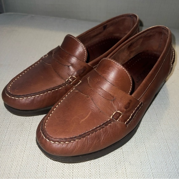 Brass Boot Brown Leather Penny Loafers Shoes Slip On Walking Gloves Men's 7.5M - Picture 2 of 11